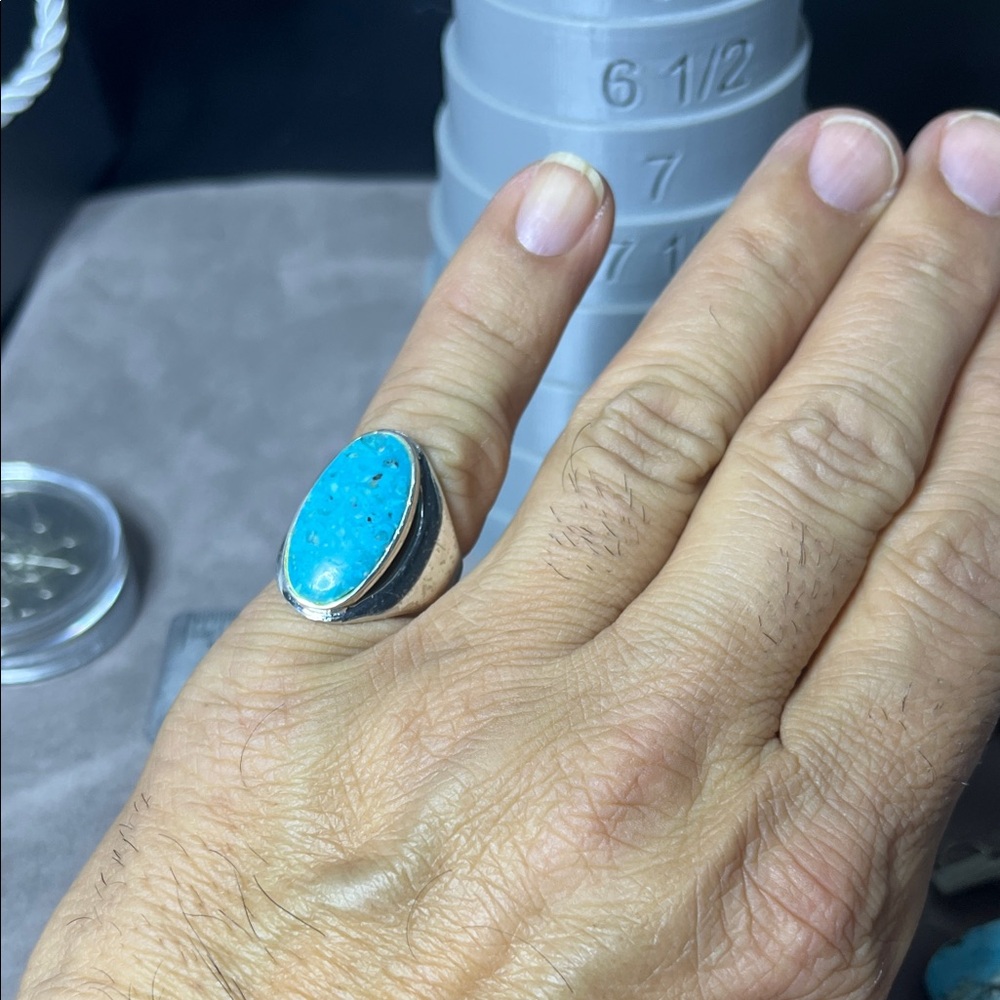 Turquoise Fox Oval Silver Ring 6.5 View 2